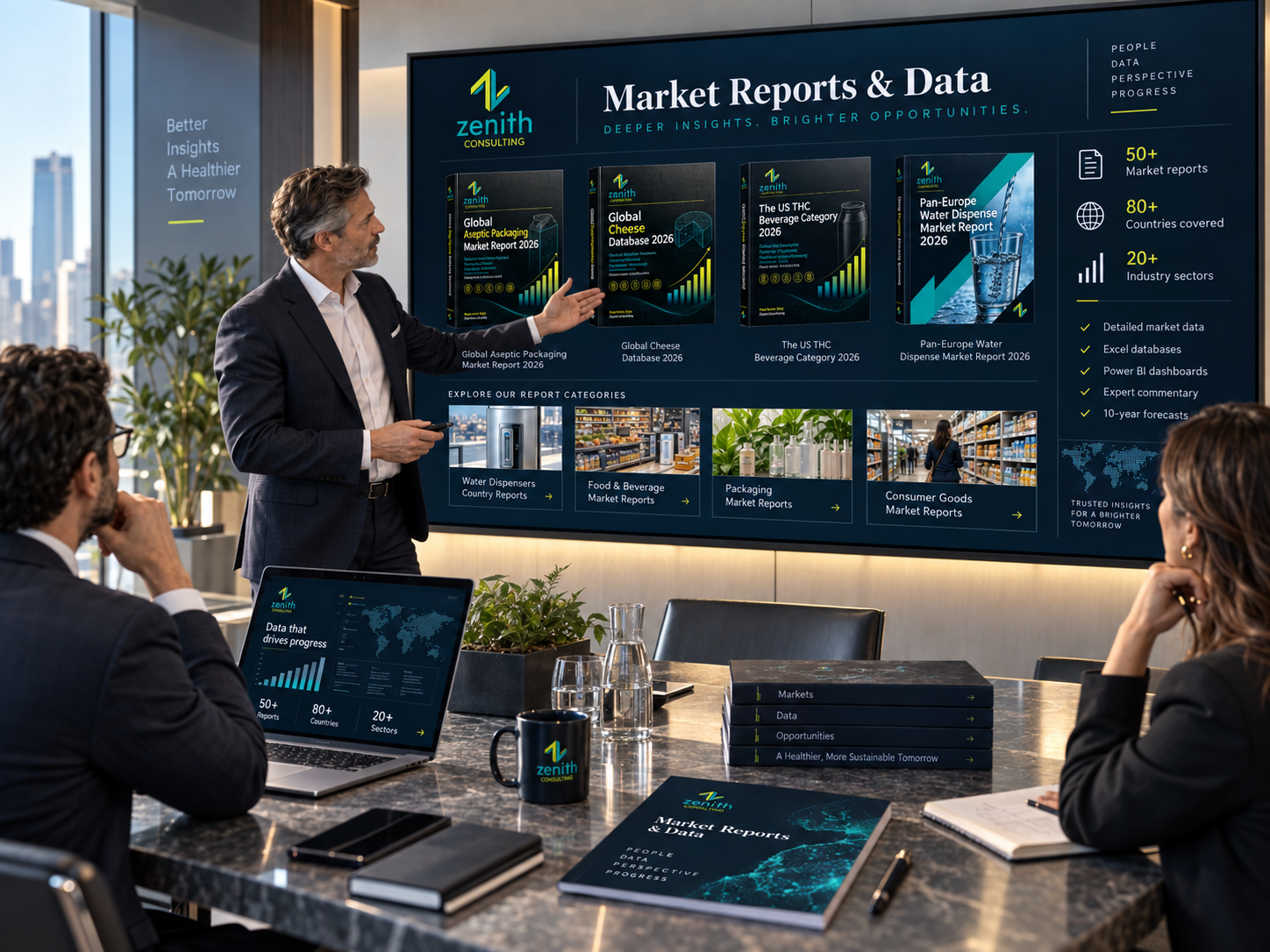 Market Reports & Data showcase with featured report covers and category explorer